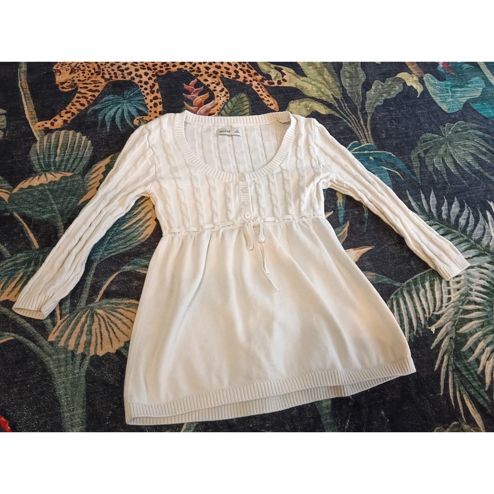 Vintage Y2K Hollister Babydoll Sweater Top White Cable Knit Women's XS Bella...